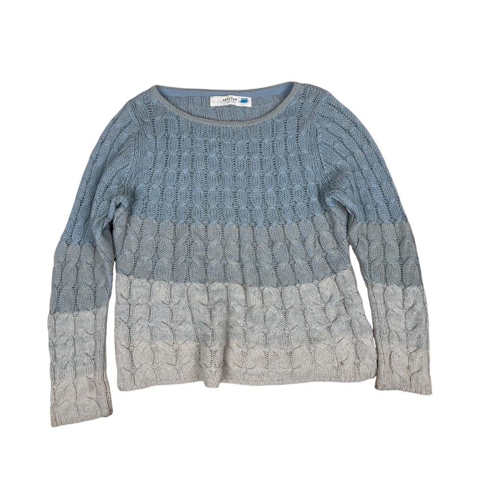 Sparrow L Sweater Blue Ombre Wool Mohair Alpaca Cable Knit Anthropologie